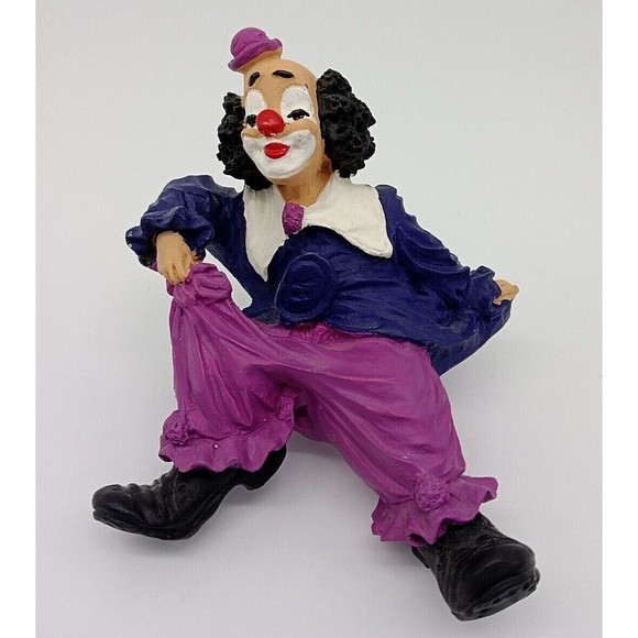 Clown Figurine Dipinto A Mano Made in Italy Seated Hand Painted Purple Vintage - Picture 1 of 12